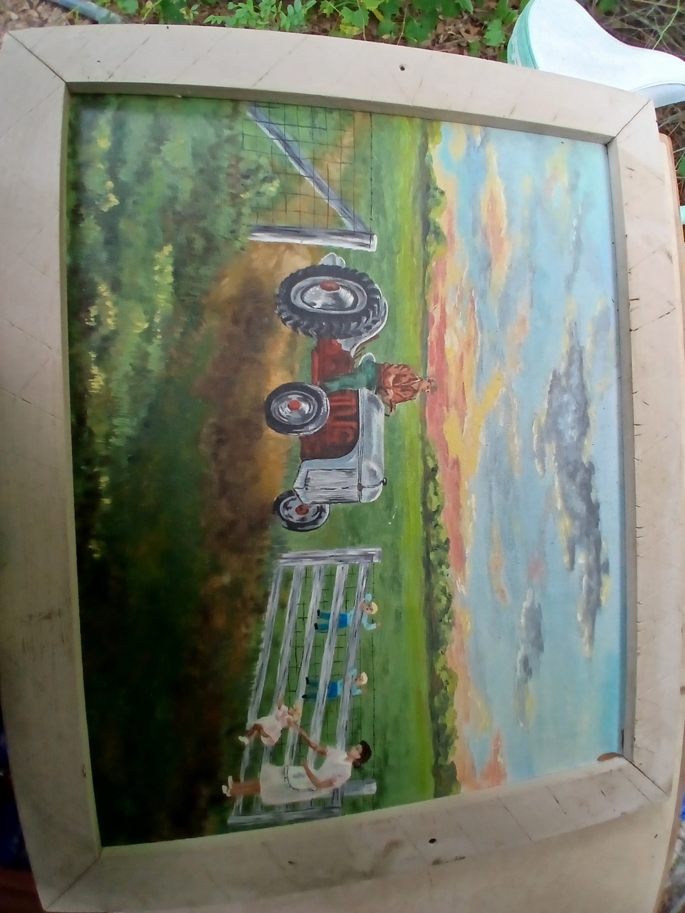 Country Tractor Canvas Art in Red and Green - Rustic Farm Scene